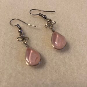 Vintage handcrafted pink and silver pear shaped dangle earrings